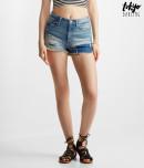 Aeropostale Tokyo Darling Super High-waisted Medium Wash Patched Shorty Shorts
