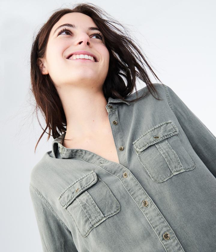 Aeropostale Aeropostale Long Sleeve Utility Woven Shirt - Olive, Small