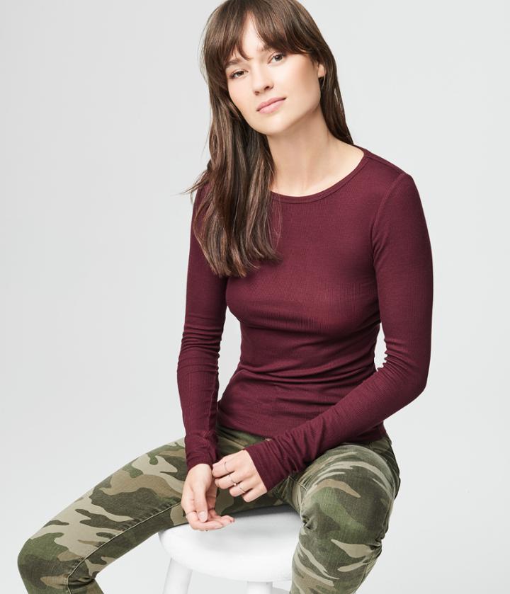 Aeropostale Aeropostale Long Sleeve Solid Ribbed Crew Tee - Bold Burgundy, Xsmall