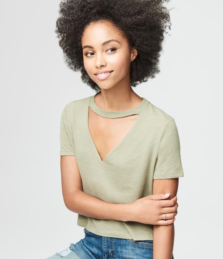 Aeropostale Aeropostale Solid Choker-neck Tee - Olive, Xxlarge