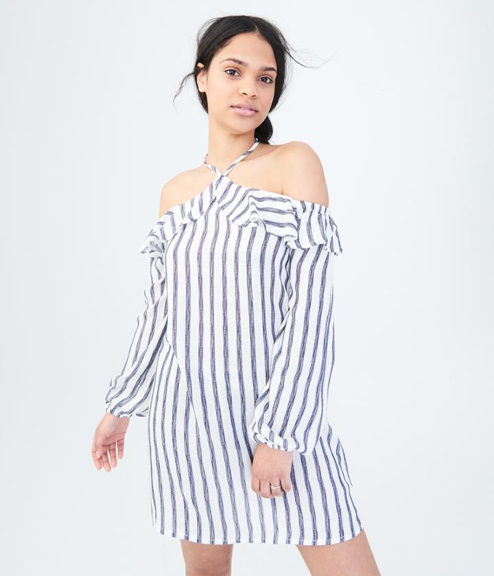 Aeropostale Aeropostale Long Sleeve Striped Halter Shift Dress - Floral White, Xsmall