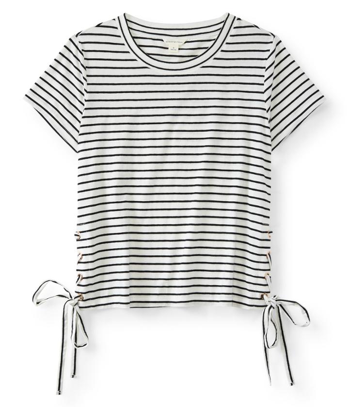 Aeropostale Aeropostale Striped Side Lace-up Tee - Floral White, Xsmall