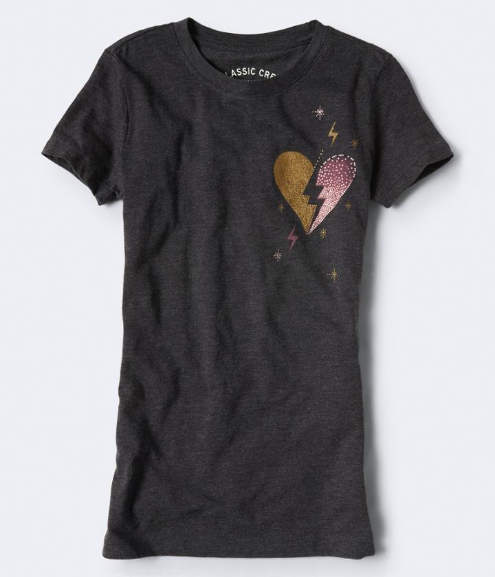 Aeropostale Aeropostale Lightning Heart Graphic Tee - Charcoal Heather, Small