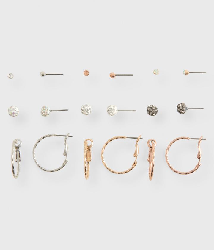 Aeropostale Aeropostale Rhinestone Stud & Hoop Earring 9-pack - Gold