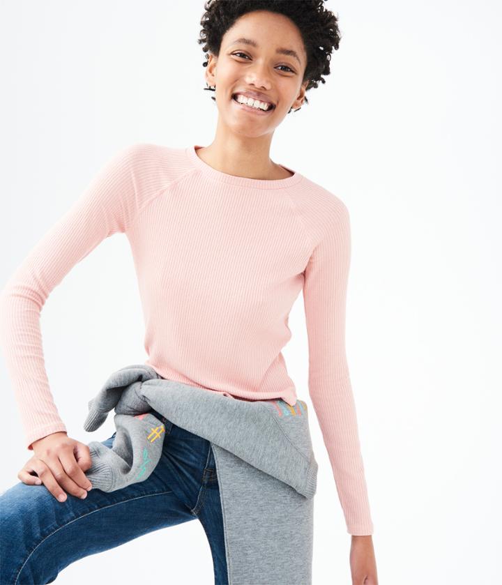 Aeropostale Aeropostale Long Sleeve Seriously Soft Ribbed Raglan Tee - Pink, Xsmall