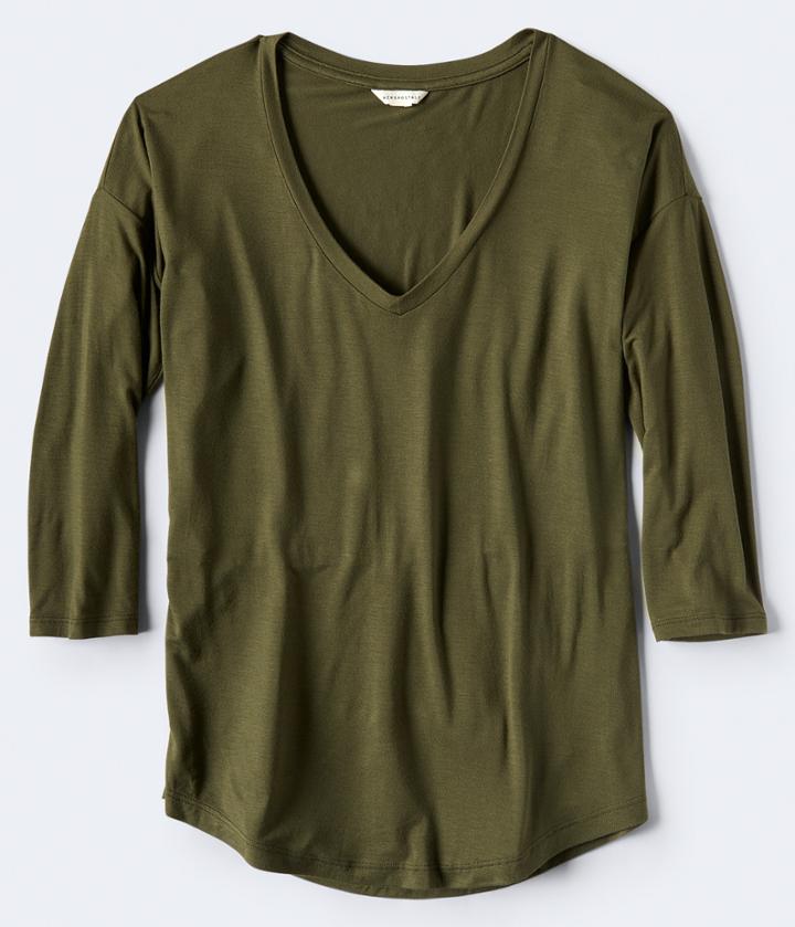 Aeropostale Aeropostale 3/4 Sleeve Solid V-neck Tunic Tee - Olive, Xsmall