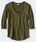 Aeropostale Aeropostale 3/4 Sleeve Solid V-neck Tunic Tee - Olive, Xsmall