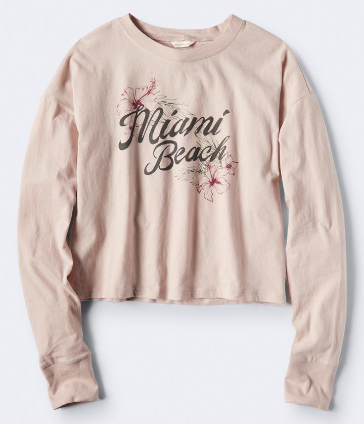 Aeropostale Aeropostale Long Sleeve Miami Beach Graphic Tee - Light Ping, Small