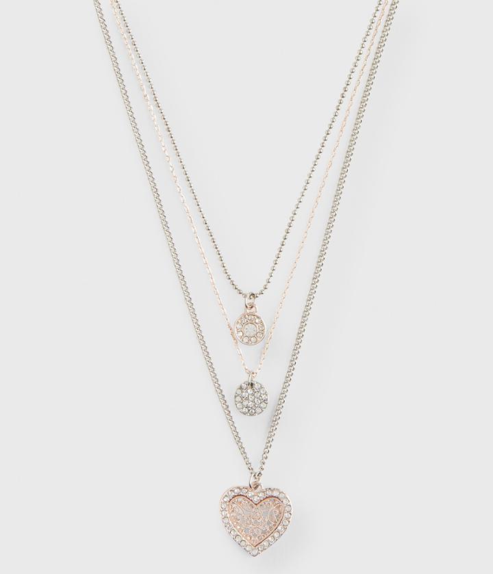 Aeropostale Aeropostale Two-tone Heart Short-strand Necklace 3-pack - Silver