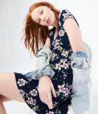 Aeropostale Aeropostale Floral V-neck Laced-back Fit & Flare Dress - Navy, Small