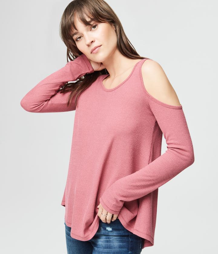 Aeropostale Aeropostale Long Sleeve Ribbed Cold-shoulder Top - Mayan Clay, Xsmall