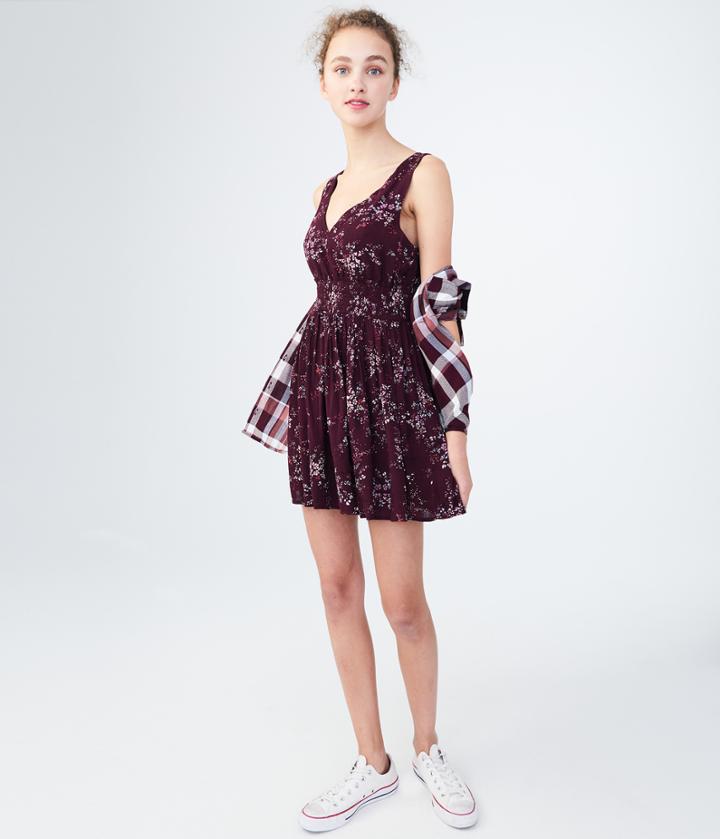 Aeropostale Aeropostale Floral V-neck Fit & Flare Dress - Dark Purple, Xsmall