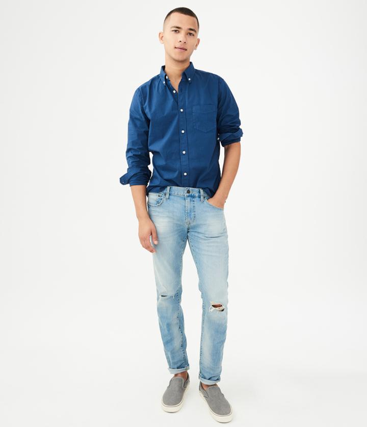 Aeropostale Aeropostale Long Sleeve Solid Stretch Woven Shirt - Navy, Xsmall