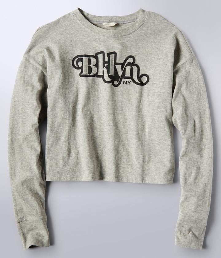 Aeropostale Aeropostale Long Sleeve Bklyn Graphic Tee - Light Heather Grey, Xsmall