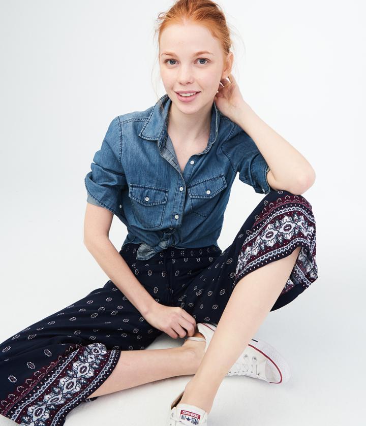 Aeropostale Aeropostale Ornate Wide-leg Crop Pants - Navy, Xsmall