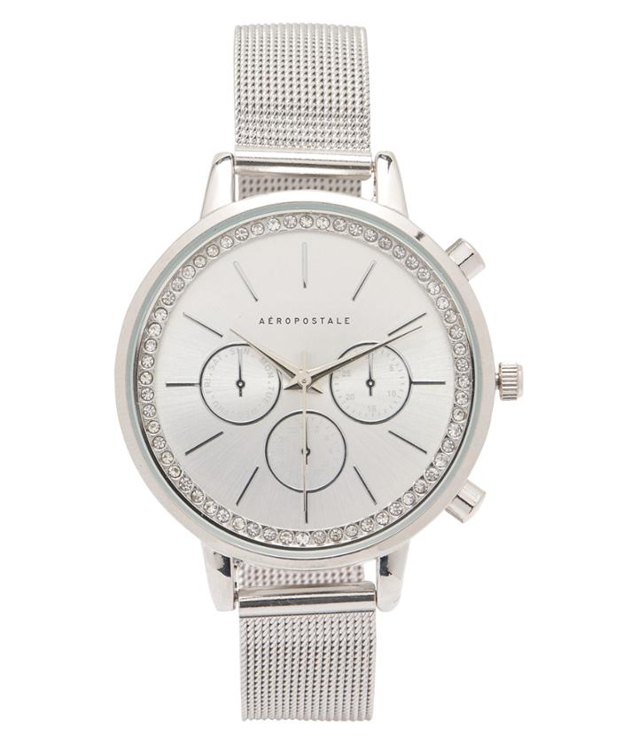 Aeropostale Aeropostale Metal Mesh Rhinestone Analog Watch - Silver
