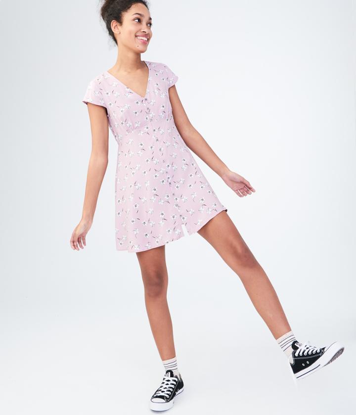 Aeropostale Aeropostale Floral V-neck Button-front Shirt Dress - Purple, Xsmall