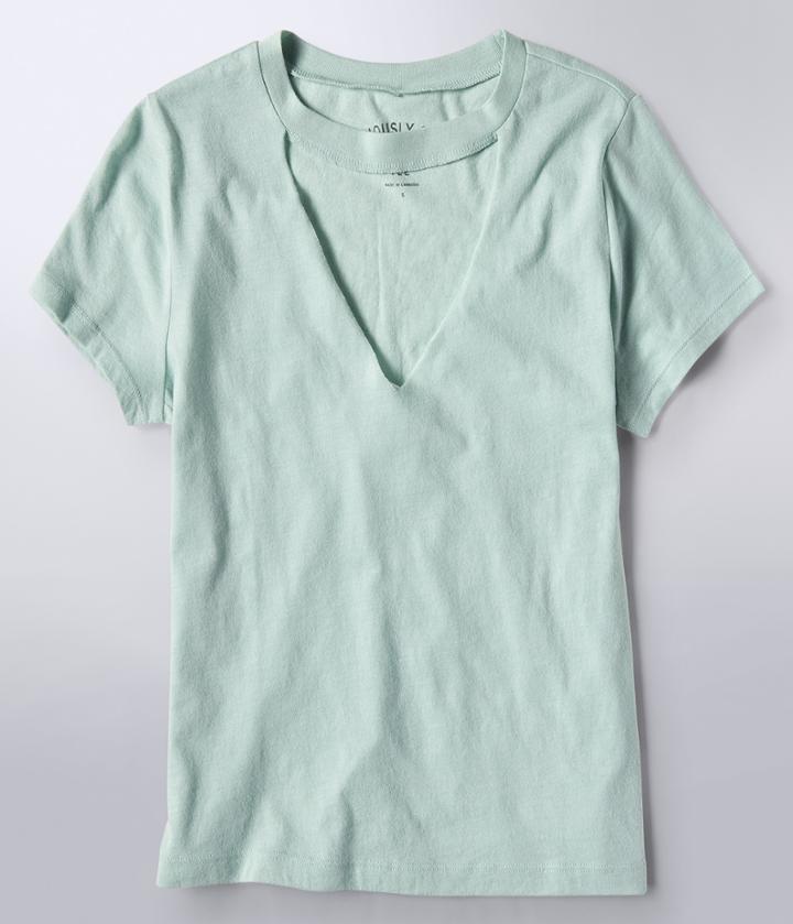 Aeropostale Aeropostale Solid Choker Girl Tee - Light Blue, Xsmall