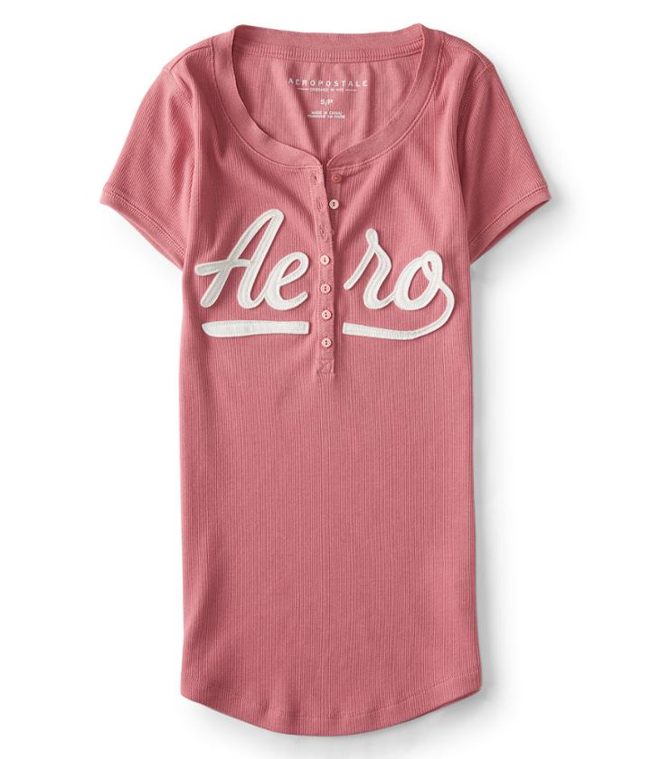 Aeropostale Aeropostale Aero Logo Ribbed Henley - Juicy Pink, Xlarge