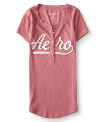 Aeropostale Aeropostale Aero Logo Ribbed Henley - Juicy Pink, Xlarge