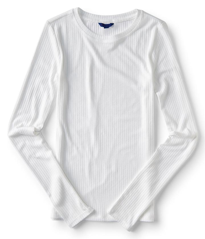 Aeropostale Aeropostale Long Sleeve Solid Ribbed Layering Tee - Bleach, Xsmall