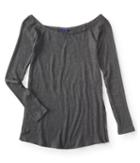 Aeropostale Aeropostale Long Sleeve Seriously Soft Off-the-shoulder Top - Charcoal Heather Grey, Xsmall
