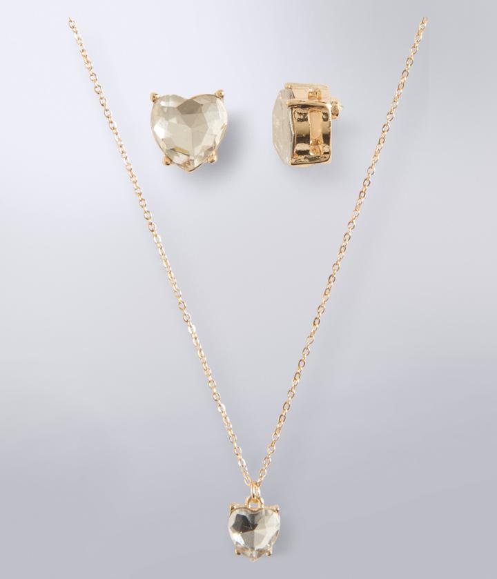 Aeropostale Aeropostale Heart Necklace & Stud Earring Set - Gold