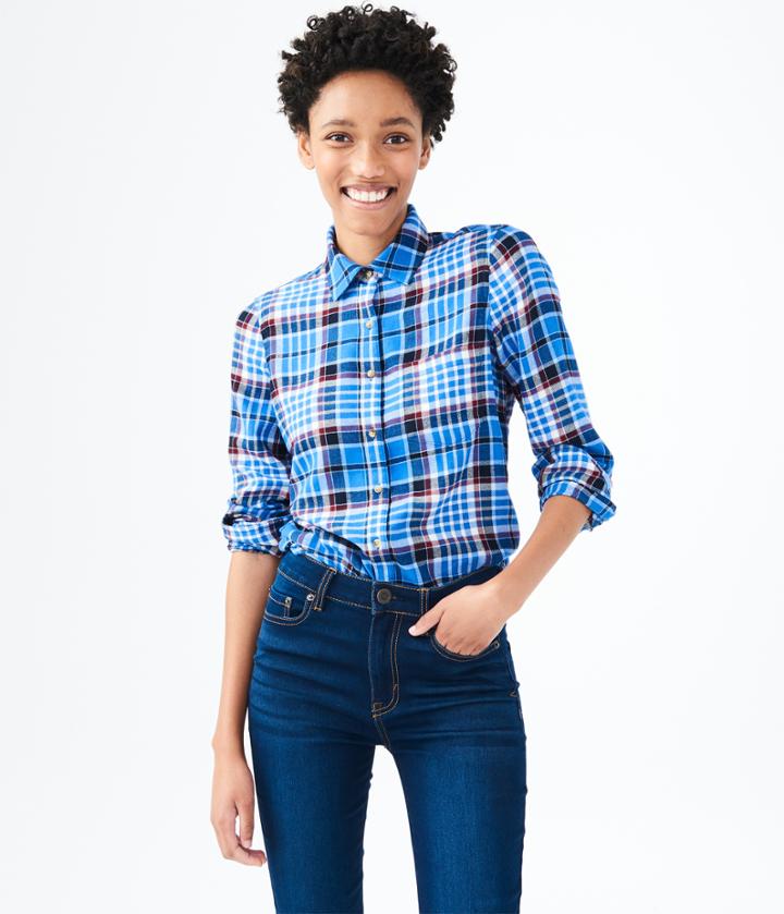 Aeropostale Aeropostale Long Sleeve Plaid Flannel Woven Shirt - Princess Blue, Xsmall