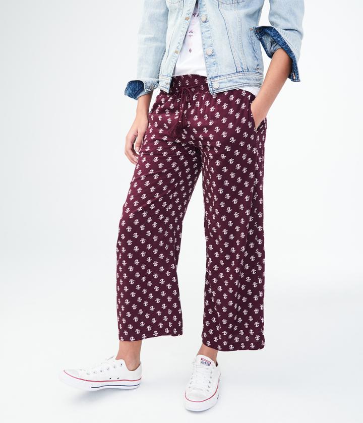 Aeropostale Aeropostale Ditsy Floral Wide-leg Crop Pants - Dark Red, Xsmall