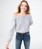 Aeropostale Aeropostale Long Sleeve Stripe Buttoned Off-the-shoulder Crop Top - Floral White, Small