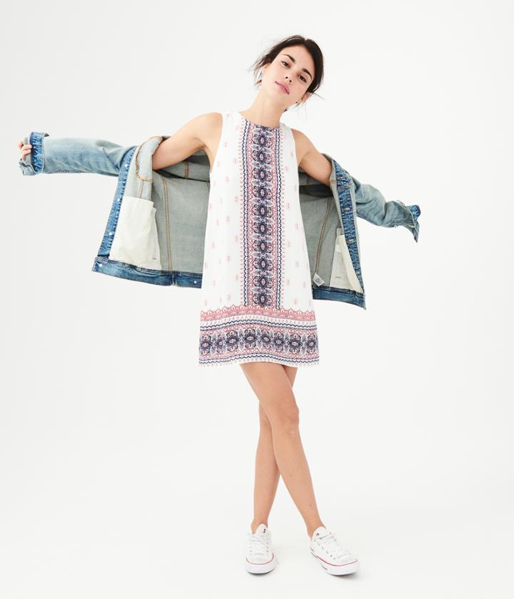 Aeropostale Aeropostale Boho Print Tie-back Shift Dress - Floral White, Xsmall