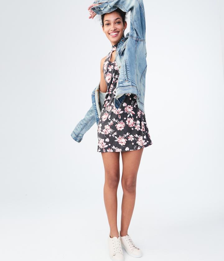 Aeropostale Aeropostale Floral Choker Swing Dress - Dark Grey, Xsmall