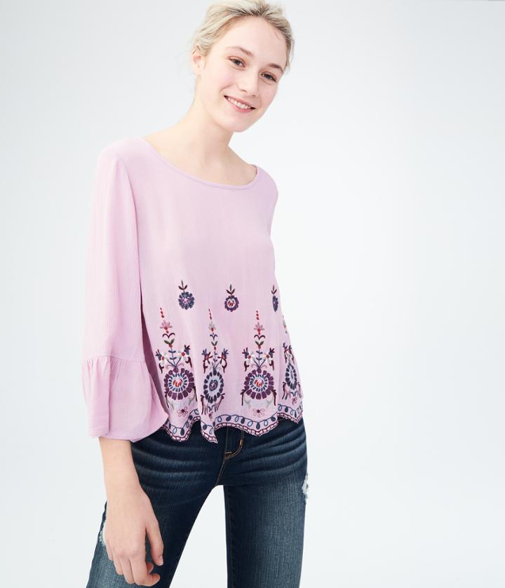 Aeropostale Aeropostale Long Sleeve Embroidered Top - Purple, Xsmall