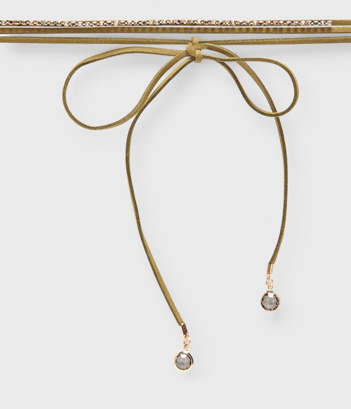 Aeropostale Aeropostale Smoky Lariat Choker Short-strand Necklace - Olive