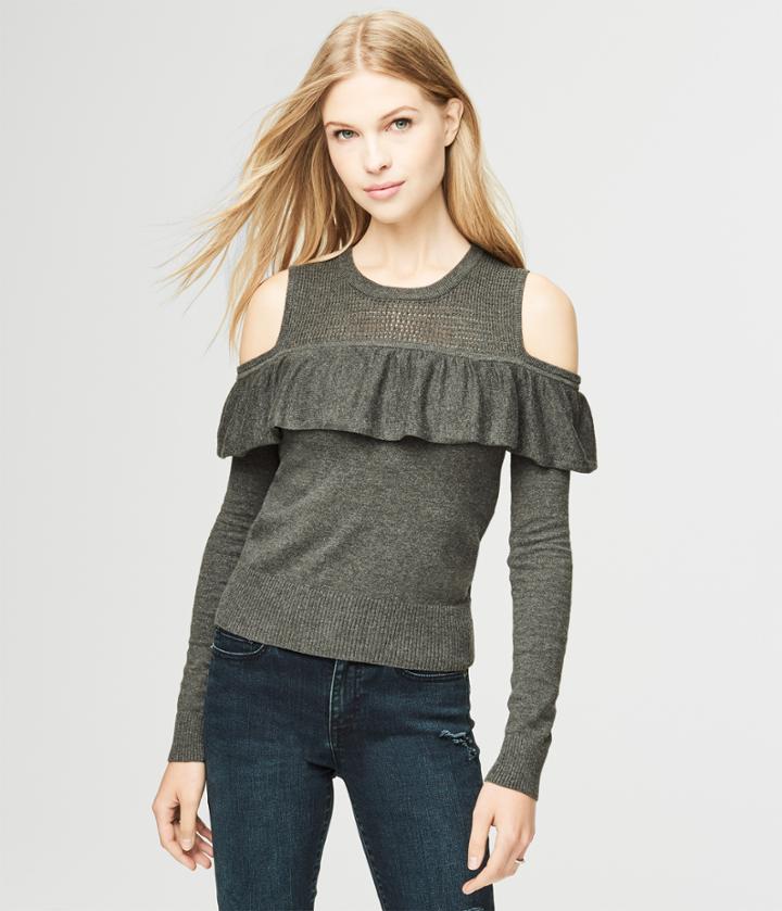 Aeropostale Aeropostale Ruffled Cold-shoulder Sweater - Charcoal Heather Grey, Large