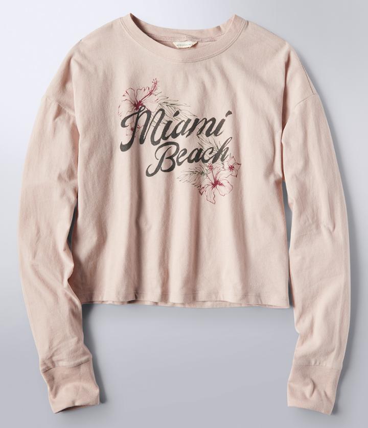 Aeropostale Aeropostale Long Sleeve Miami Beach Graphic Tee - Light Ping, Xsmall