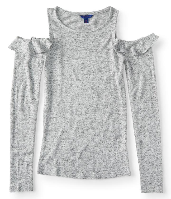 Aeropostale Aeropostale Long Sleeve Seriously Soft Cold-shoulder Ruffle Top - Light Heather Grey, Xsmall