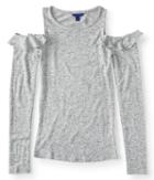 Aeropostale Aeropostale Long Sleeve Seriously Soft Cold-shoulder Ruffle Top - Light Heather Grey, Xsmall
