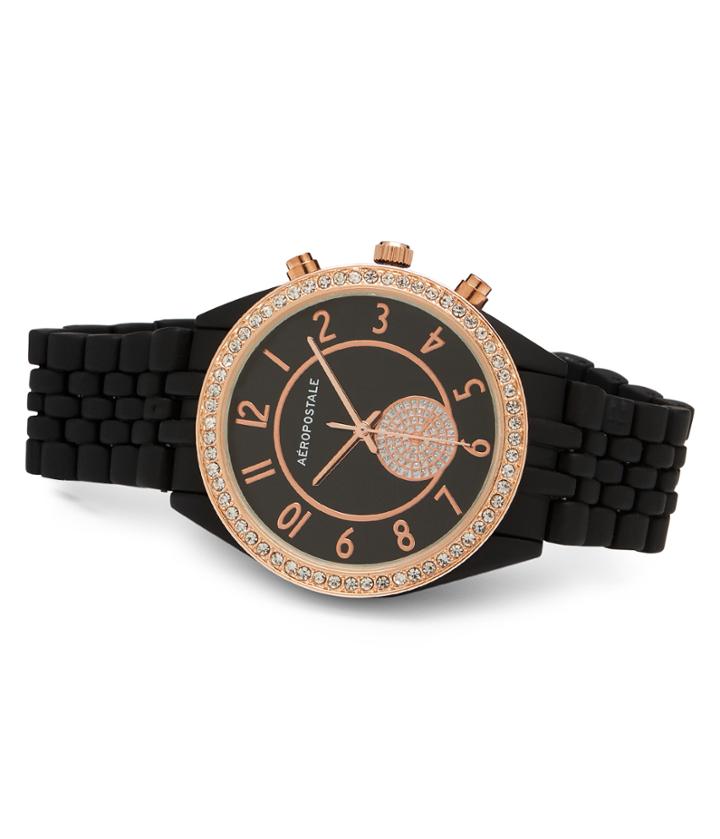 Aeropostale Aeropostale Metal Rhinestone Analog Watch - Black