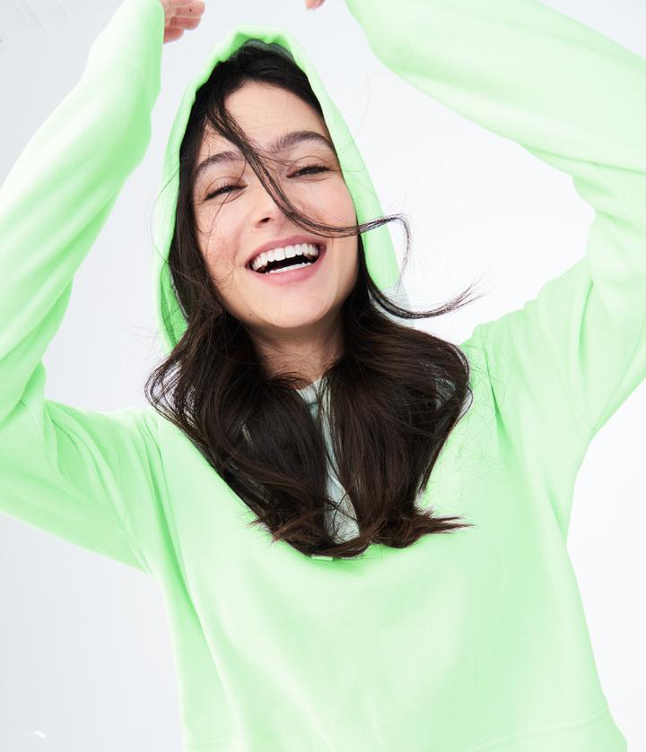 Aeropostale Aeropostale Heathered Velour Crop Pullover Hoodie - Aqua, Xsmall