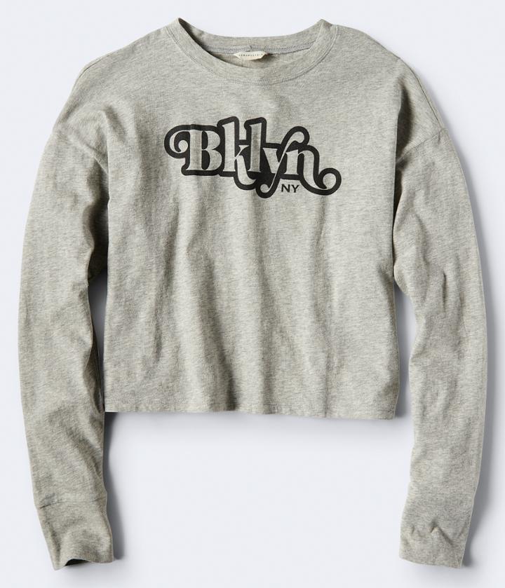 Aeropostale Aeropostale Long Sleeve Bklyn Graphic Tee - Light Heather Grey, Small