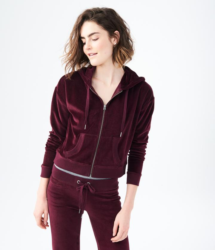 Aeropostale Aeropostale Velour Full-zip Hoodie - Bold Burgundy, Medium