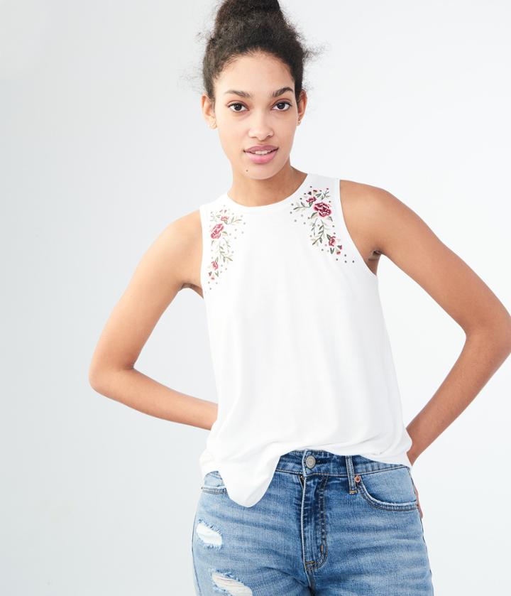 Aeropostale Aeropostale Floral Embroidered Tank - Floral White, Xsmall
