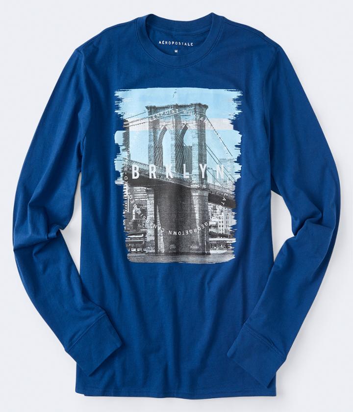 Aeropostale Aeropostale Long Sleeve Brklyn Graphic Tee - Blue, Small