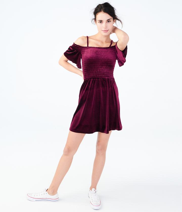Aeropostale Aeropostale Solid Off-the-shoulder Velvet Dress - Bold Burgundy, Small