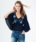 Aeropostale Aeropostale Embroidered Flutter-sleeve Top - Classic Navy, Xsmall