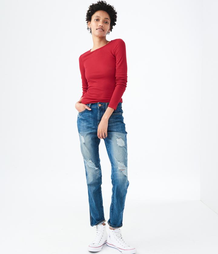Aeropostale Aeropostale Long Sleeve Solid Ribbed Crew Tee - Classic Red, Xsmall
