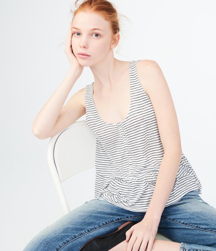 Aeropostale Aeropostale Striped Peplum Tank - Floral White, Medium