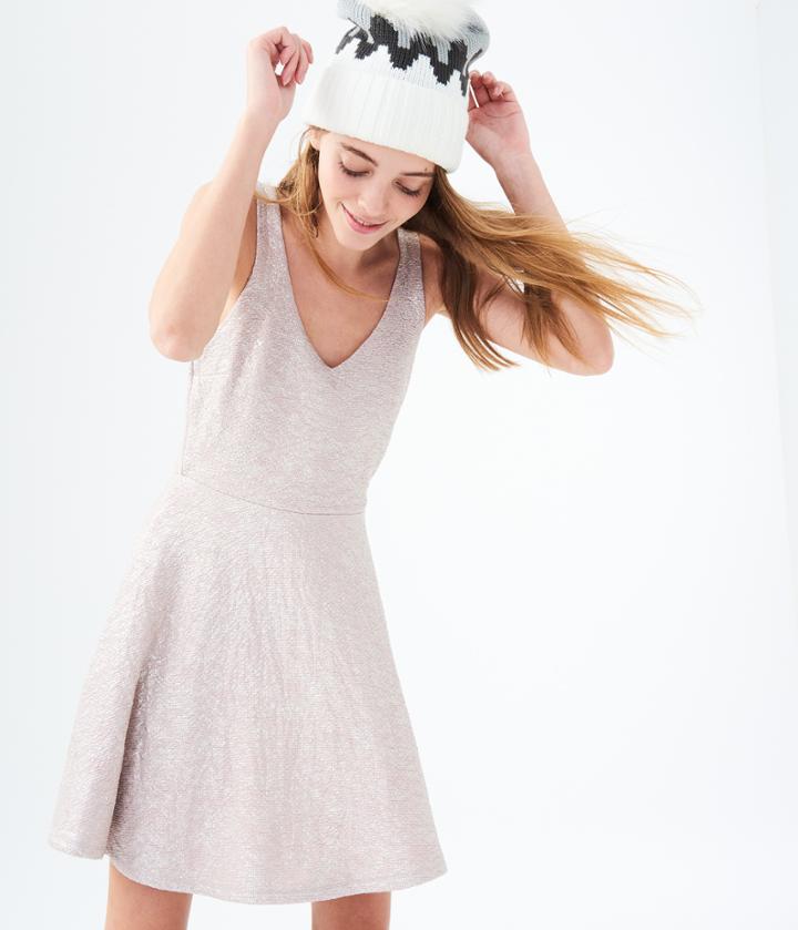 Aeropostale Aeropostale Foil-accented V-neck Fit & Flare Dress - Light Ping, Xsmall