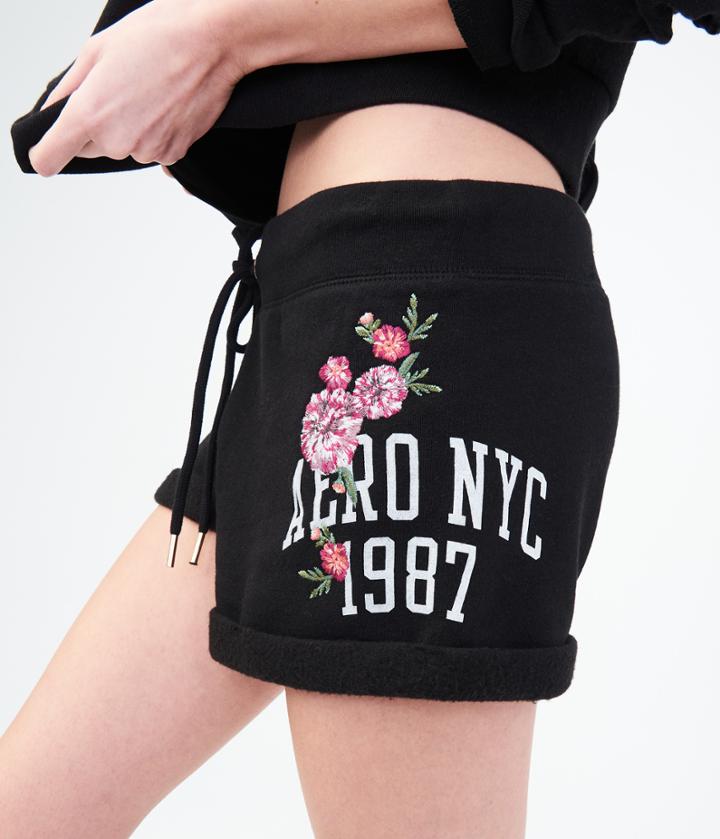 Aeropostale Aeropostale Embroidered Aero Nyc Fleece Shorts - Black, Xsmall